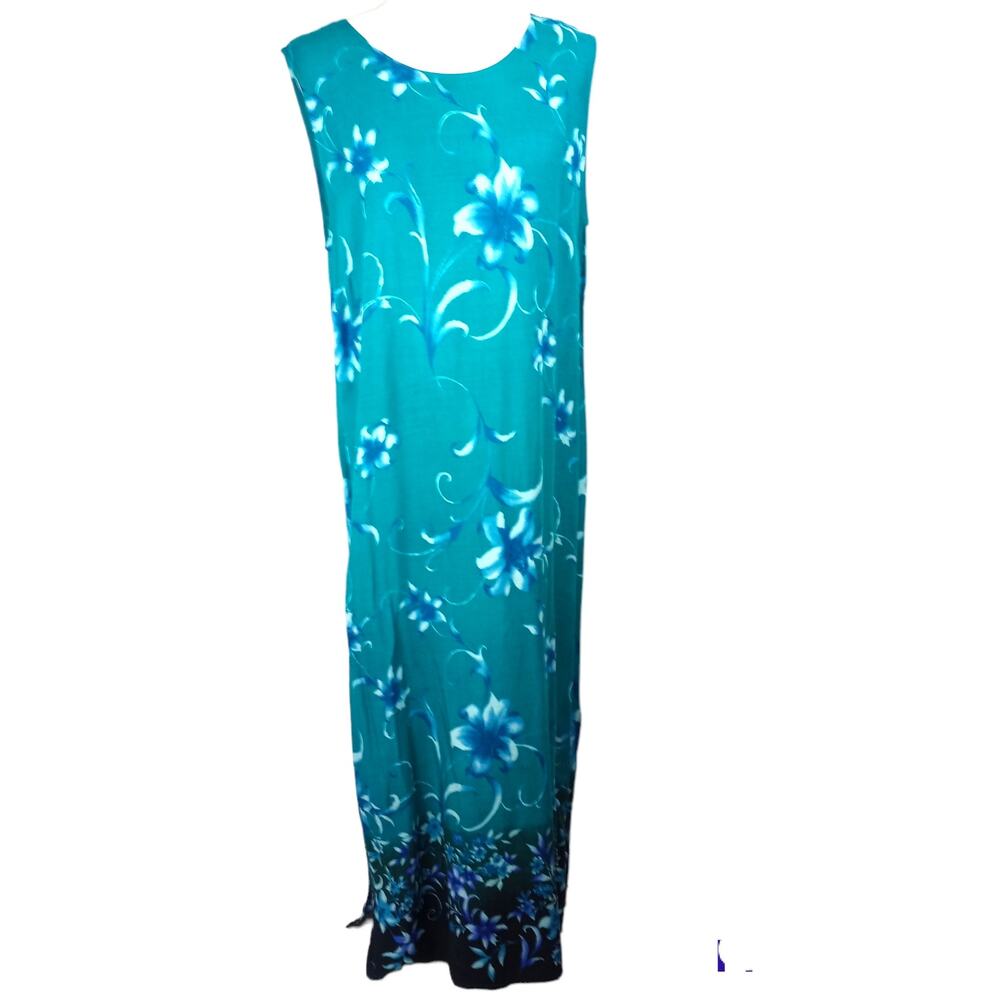 VINTAGE 80s Tropical Print Rayon Maxi Dress. 14